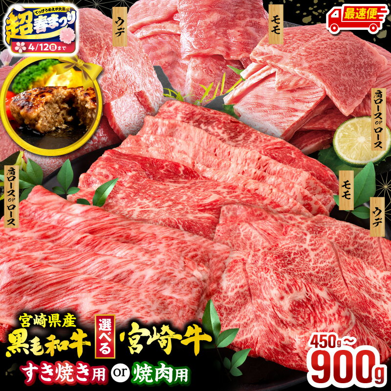 【ふるさと納税】【超！春まつり 生活応援・大感謝規格】【銘柄・用途・容量・発送時期が選べる】畜産農家応援！宮崎牛 or 宮崎県産 黒毛和牛焼肉orスライス3種セット・国産牛ハンバーグ 牛肉 肉 お肉 牛 ブランド 焼肉 すき焼き 小分け パック 人気 おすすめ ふるさと 宮崎