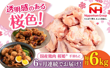 【全6回定期便】桜姫 手羽もと 計6kg（2kg×3パック）【東日本フード株式会社】 国産 鶏 とり肉 手羽元  冷凍 北海道 [AXBM123]