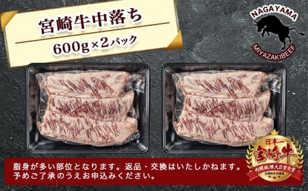宮崎牛中落ち1.2kg_MJ-2509_(都城市) 宮崎県産宮崎牛 A4ランク以上 牛中落ち肉 600g 2パック 牛中落ちカルビ ゲタ 中バラ 国産 牛バラ肉 カレー おでん 煮込み料理