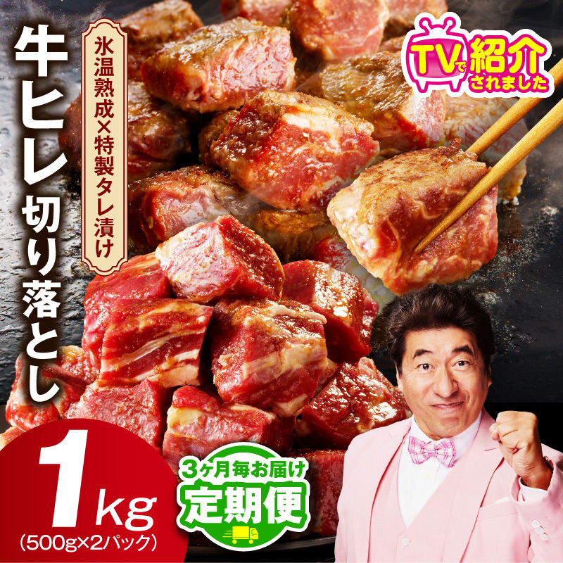 【定期便】牛ヒレ肉 切り落とし 1kg×全2回【小分け 500g×2P 氷温熟成×特製ダレ サイズ不揃い やわらか ステーキ ひと口サイズ カット済み 2026年3月＆6月発送】 mrzZ051