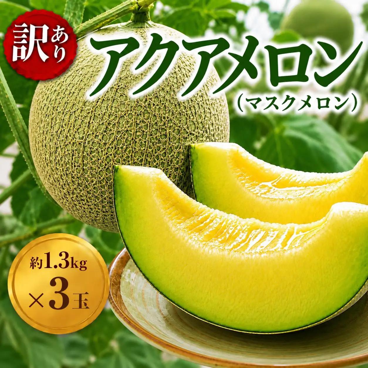 メロン 訳あり【約1.3kg×3玉】通年発送  アクア メロン
