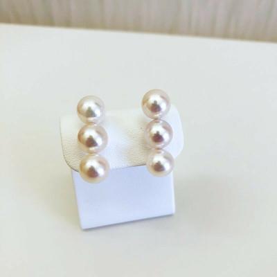 ふるさと納税 志摩市 志摩産 アコヤ真珠 8-8.5ミリ 3粒ライン ピアス (K14WG)