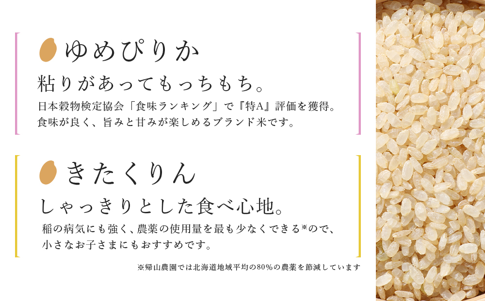 新米発送 玄米 ゆめぴりか・きたくりん食べ比べ 各5kg　特別栽培米産地直送《帰山農園》