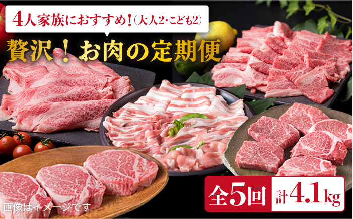 
美味しさ 満載 ！ 贅沢お 肉 セット の 定期便 全5回 （月1回） 4人 家族用 【福岡 糸島産 牛肉 豚肉 鶏肉 ステーキ しゃぶしゃぶ すき焼き ヒレ シャトーブリアン ロース】 《糸島》 【糸島ミートデリ工房】 [ACA083]
