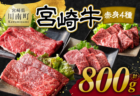 【令和8年2月発送】 宮崎牛 赤身 4種 800g 【 肉 牛肉 国産 宮崎県産 宮崎牛 黒毛和牛 和牛 焼肉 すき焼き ステーキ 4等級 A4ランク モモ 】 [C11106r802]