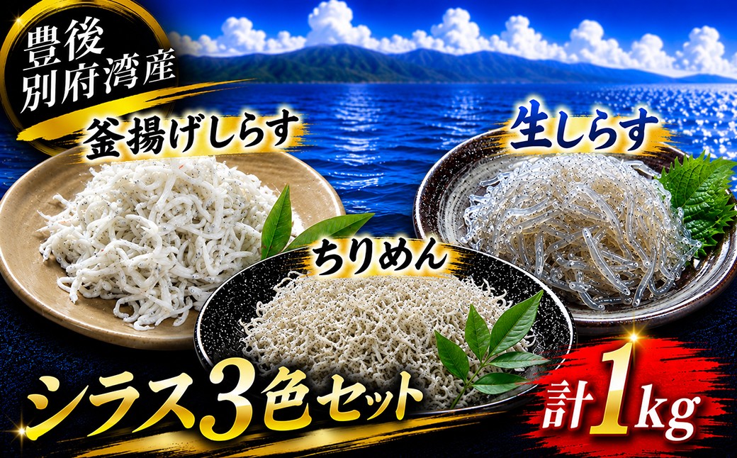 
                  シラス 三色 食べ比べ セット 計 1kg （釜揚げしらす・生しらす・ちりめん） 国産 添加物不使用 ／ 釜揚げしらす 生しらす ちりめん 食べ比べ 1kg 3種セット 1キロ 国産 シラス しらす ちりめんじゃこ カマアゲシラス ナマシラス チリメンジャコ 小分け セット 冷凍 冷凍配送 シラス丼 海鮮丼 おつまみ ＜108-242＞
                