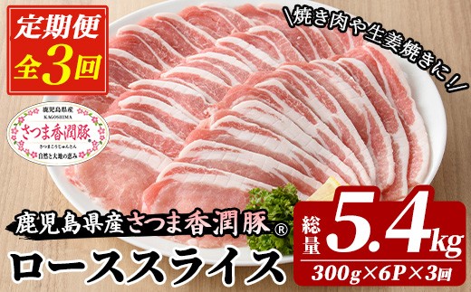 3か月定期便 さつま香潤豚 ロース焼き材用（生姜焼き・豚丼・焼肉）【01-110-23-TK】
