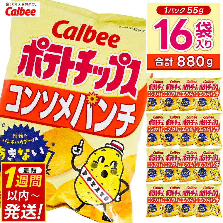 【ふるさと納税】 ポテトチップス カルビー 「コンソメパンチ」16袋（55g×16袋）1ケース 総計880g【ポテチ Calbee コンソメ セット 菓子 ポテト チップス スナック おやつ じゃがいも ジャガイモ お取り寄せ まとめ買い 詰め合わせ 詰合せ 人気 送料無料】(BG027)