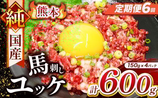 【 定期便 6回 】 純 国産 熊本 馬刺し ユッケ 600g ( 150g × 4パック) | 肉 にく お肉 おにく 馬 馬刺 ゆっけ 桜ゆっけ 桜ユッケ 馬肉 小分け 専用タレ 熊本県 玉名市