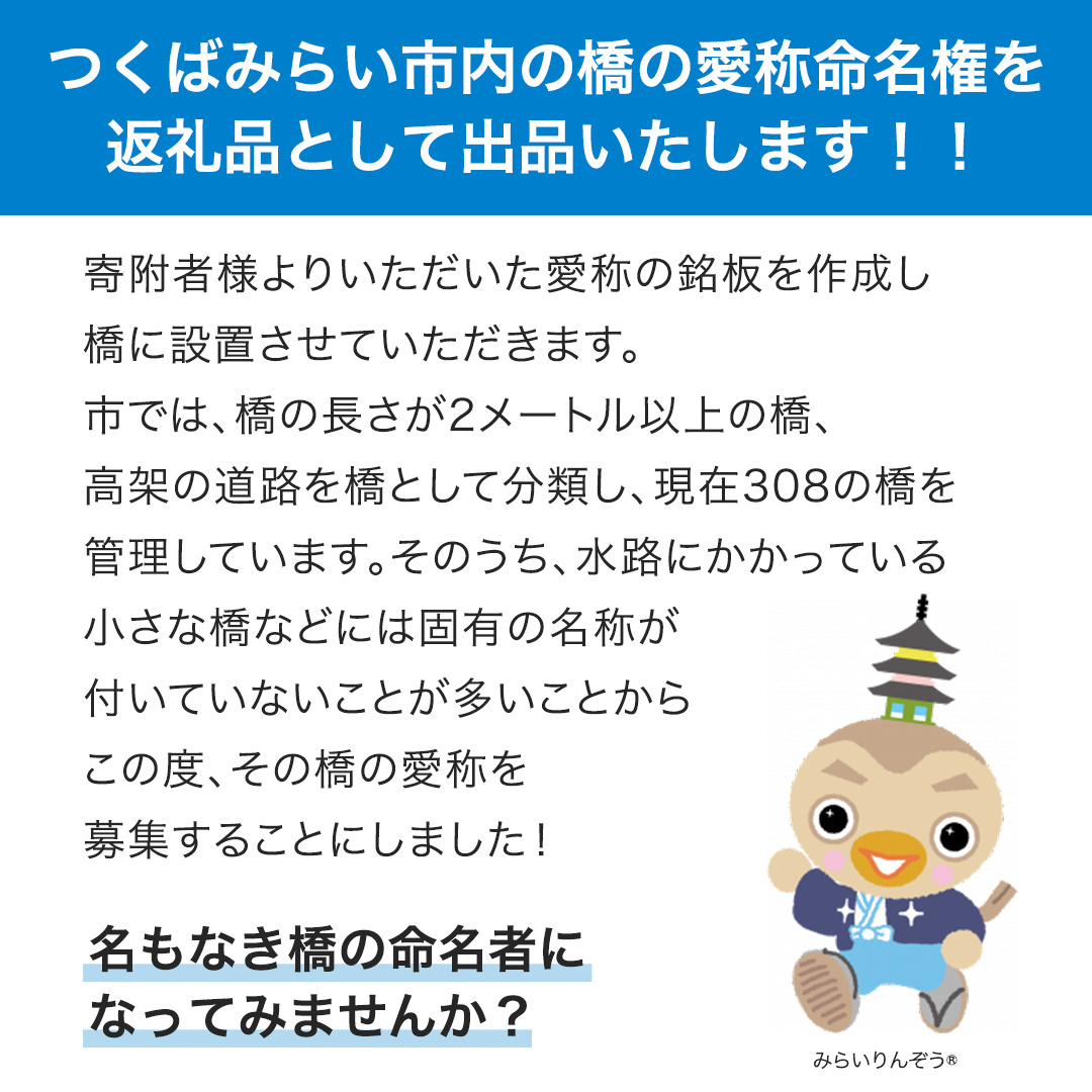 つくばみらい市 橋の愛称 命名権 （橋長5m～10m） 命名 橋 名づけ 権利 広告 ネーミングライツ [EO01-NT]_イメージ2