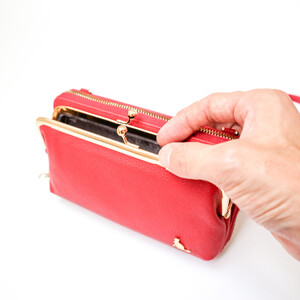 【レッド】スマホショルダー お財布ショルダー がま口 がま口財布 スマホポーチ スマホポシェット