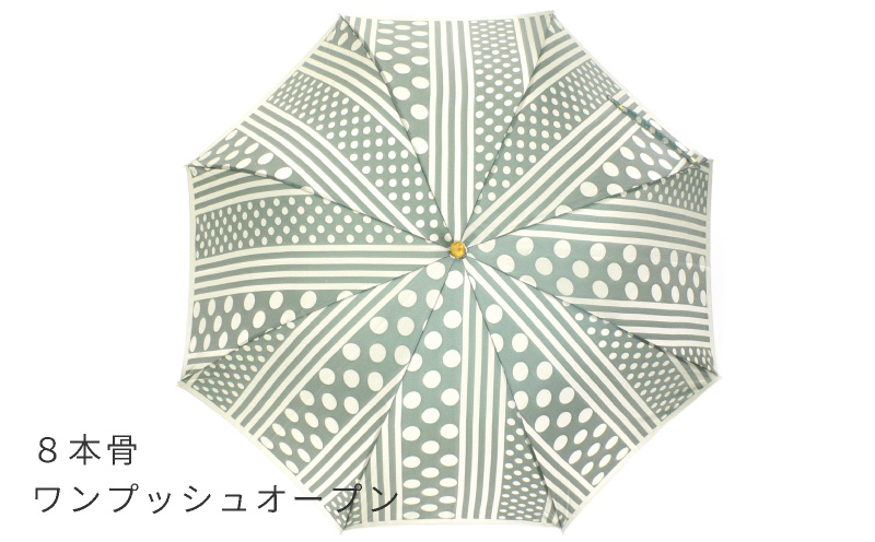 【槙田商店】晴雨兼用長傘　kirie　ドットストライプ　フォレストグリーン |傘 かさ 雨具 高級 晴雨 兼用 UV 日焼け ギフト ファッション 日傘 プレゼント 化粧箱 老舗