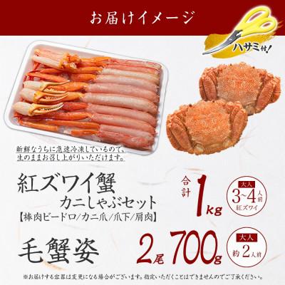 ふるさと納税 弟子屈町 【のし付】紅ズワイガニしゃぶ 約1kg、毛蟹計約700g (蟹ハサミ付) 北海道 弟子屈 2462 |  | 03