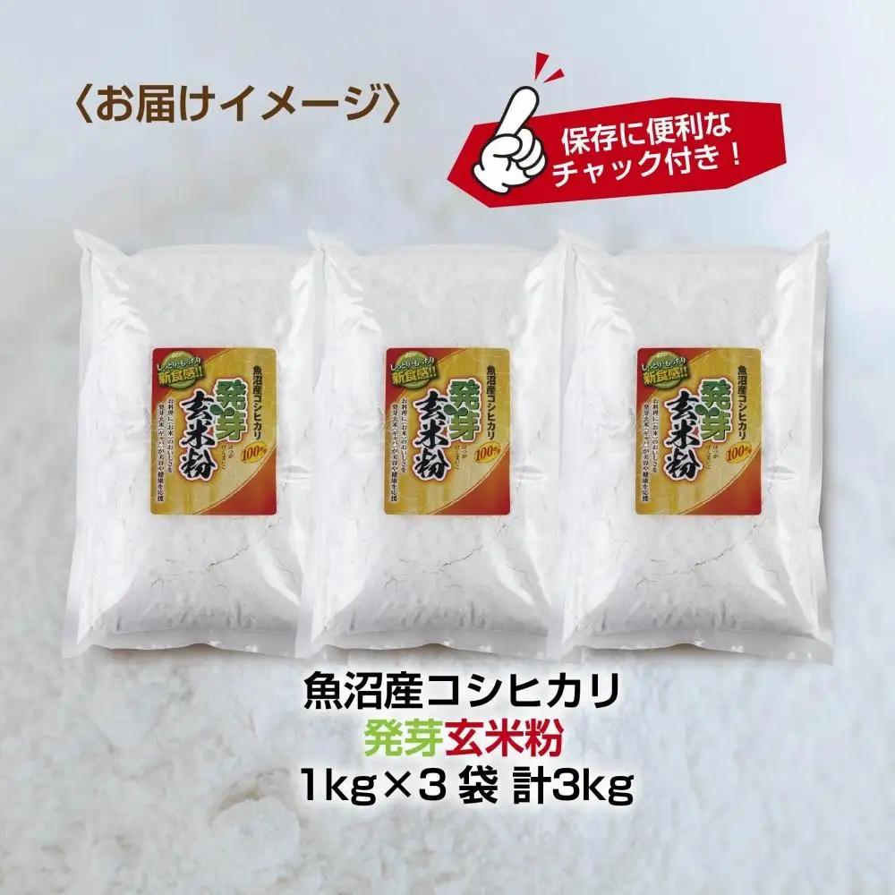 魚沼産 コシヒカリ 発芽玄米粉 1kg×3袋 計3kg 玄米  グルテンフリー 小麦不使用 アレルギー GABA お取り寄せ 菓子 パン ケーキ ギフト 送料無料 コパフーズ 新潟県 南魚沼市