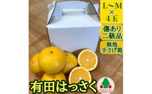 
                  有田 はっさく L または M 4玉入 ちょっと 傷あり 手さげ箱  南泰園 みかん
                