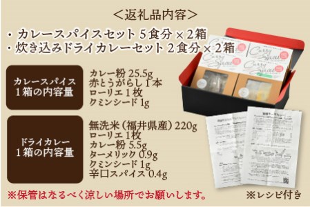 ハーブ講師が作る 教室で人気のカレースパイスセット （5食分 × 2箱）& 炊込みドライカレー（2食分 × 2箱）お米（無洗米）付き【アレルゲンフリー】【スパイス スパイスカレー スパイスセット カレ