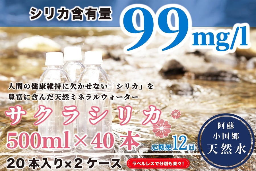 
【定期便12ヶ月】阿蘇小国郷の天然水「サクラシリカ」500ml×40本
