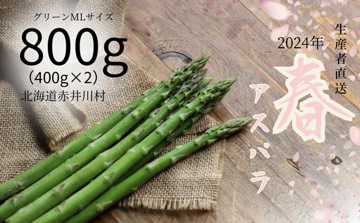 
【グリーンML】朝採りアスパラ800g（400g×2袋 鮮度保持袋入り）【北海道/赤井川村アスパラ研究会】
