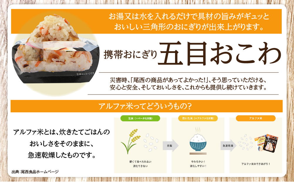 具材の旨みがぎゅっと詰まった｜尾西の携帯おにぎり 五目おこわ【50個入り】（非常食・保存食・アウトドアにも） 非常食 保存食 防災グッズ 防災 アルファ米 長期保存 おにぎり 尾西食品 キャンプ アウ