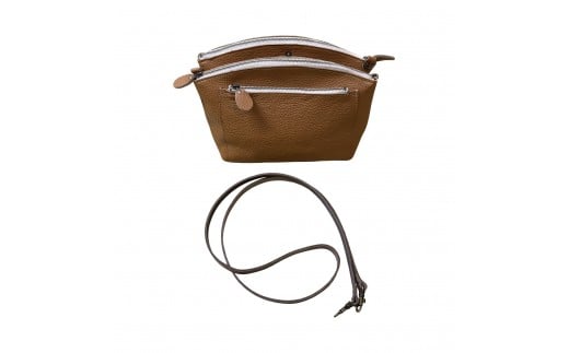 革・ダブルポシェット ラージ［キャメル］