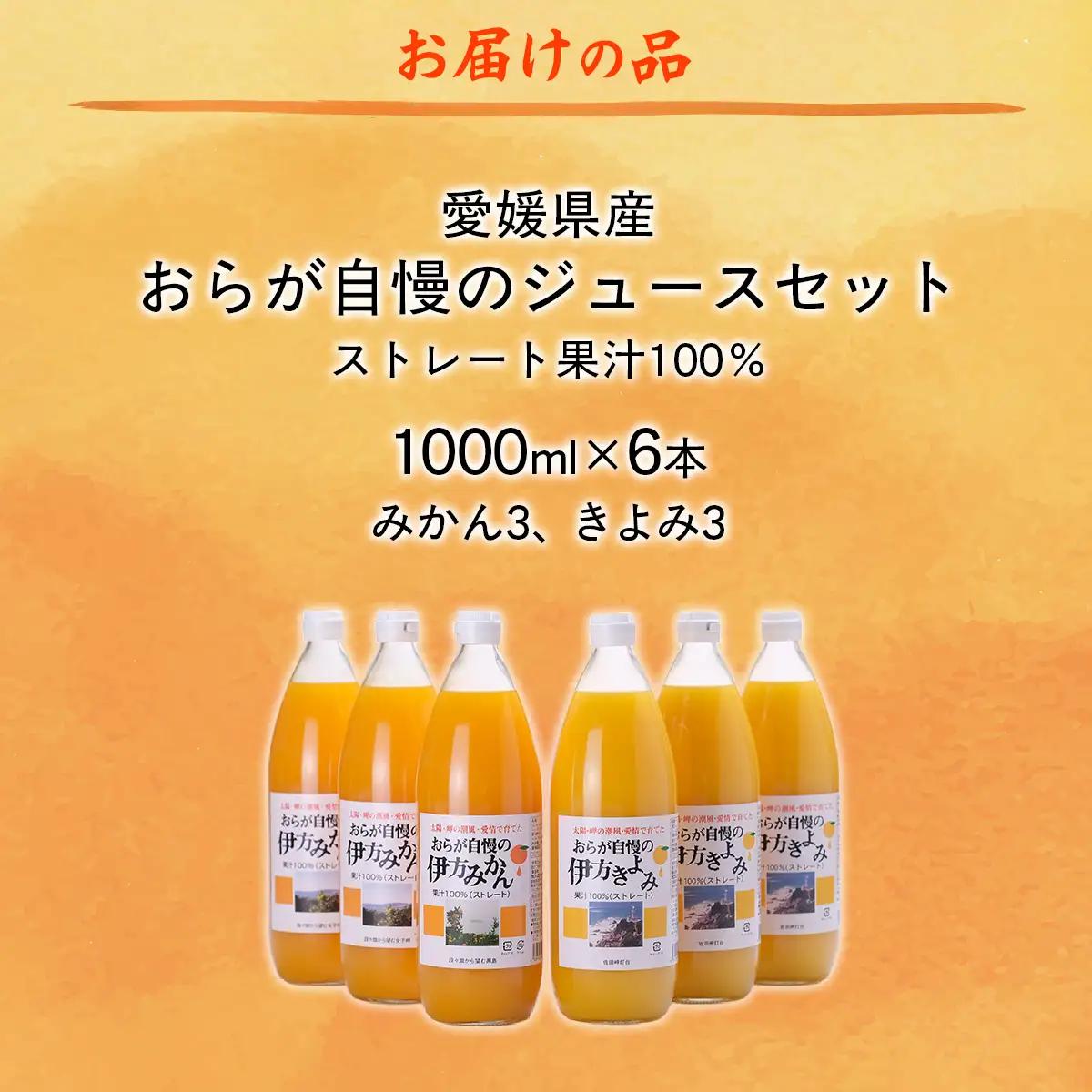 【愛媛県産】おらが自慢のジュースセット（1000ml×6本/みかん3、きよみ3） ストレート果汁100％ 無添加・無着色 【ふるさと納税 人気 おすすめ ランキング みかん ミカン 蜜柑 ゼリー 清見