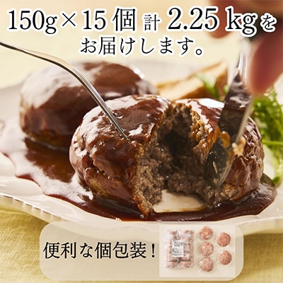 黒毛和牛100%ハンバーグ 15個 合計 2.25kg【配送不可地域：離島】