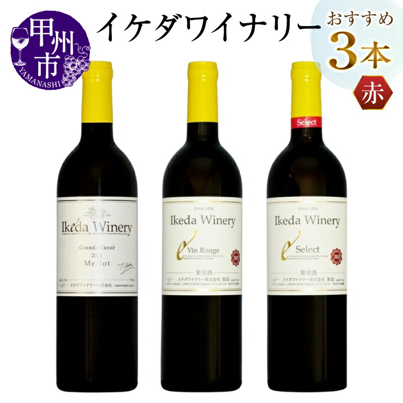 【ふるさと納税】 ワイン 赤ワイン 3本 セット 赤 イケダワイナリー フルボディ ミディアム グラン・キュヴェ メルロー ヴァン・ルージュ セレクト赤 カベルネソーヴィニヨン マスカット・ベーリーA シラー 母の日 父の日 記念日 ギフト 山梨県 甲州市 （MG） 【C7-654】