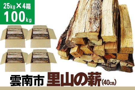 雲南市　里山の薪 (40㎝) 100kg【25kgX4箱（4個口)】