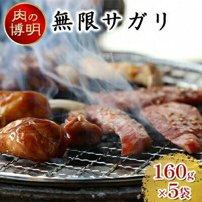 【ふるさと納税】【ヤキニクストック】無限サガリ 160g×5袋【肉の博明】【焼肉セット】【国産】　 お肉 豚肉 味付け肉 バーベキュー おかず 一人焼肉 サガリ 焼肉 少量パック おかず おつまみ