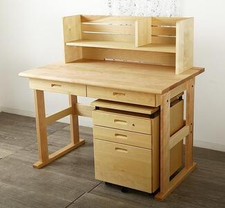 大川家具 ファイン 110cm デスクセット(デスク本体、本立、ワゴン) サクラ(バーチ) 野中木工所