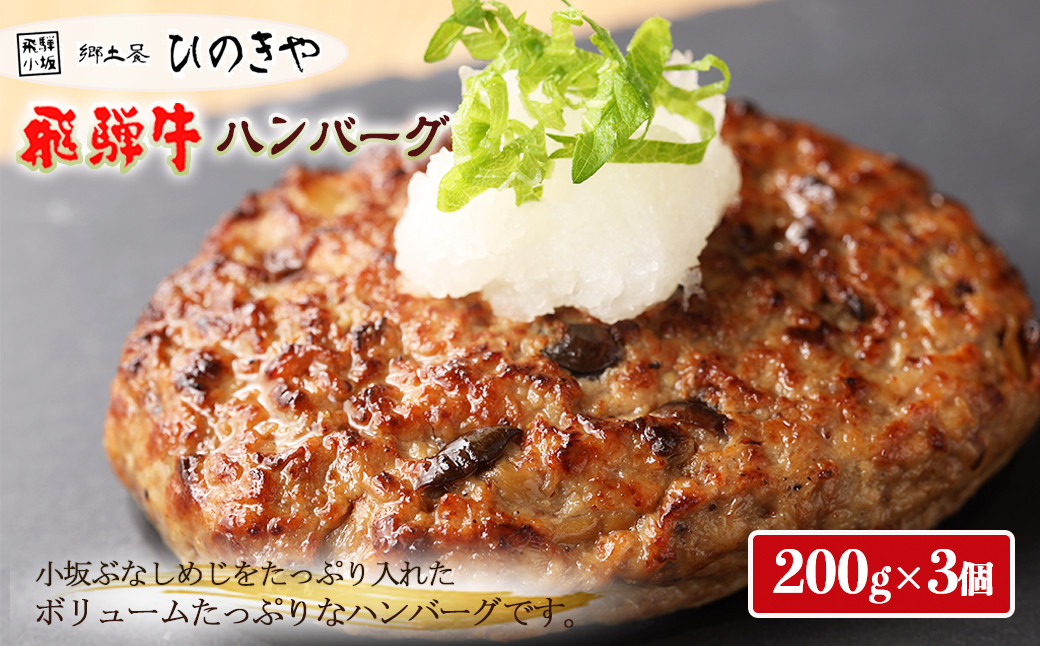 
【お一人様にもおすすめ！】飛騨牛ハンバーグ（200g×3個）冷凍 個包装 長期保存に便利 下呂温泉
