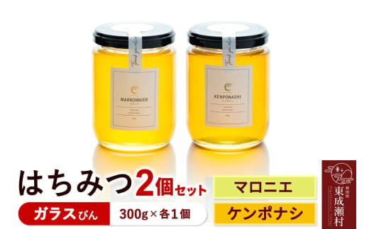 はちみつ2個セット（MARRONNIER・KENPONASHI ガラスびん）300g×各1個 計2個