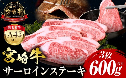 宮崎牛 サーロインステーキ 3枚 合計600g_M243-037
