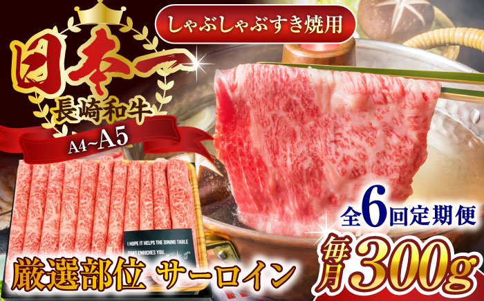 
【全6回定期便】【厳選部位】【A4～A5】長崎和牛サーロインしゃぶしゃぶすき焼き用　300g【株式会社 MEAT PLUS】 [QBS079]
