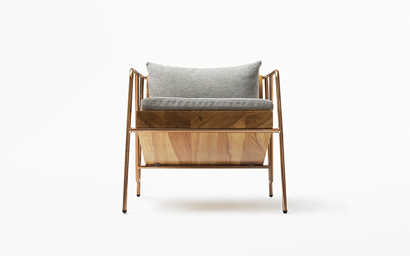 【FIL】ラウンジチェア MASS Series Lounge Chair -Natural Wood & Copper Frame-　小国杉 イージーチェア ローチェア 椅子 チェア 背もたれ 肘掛