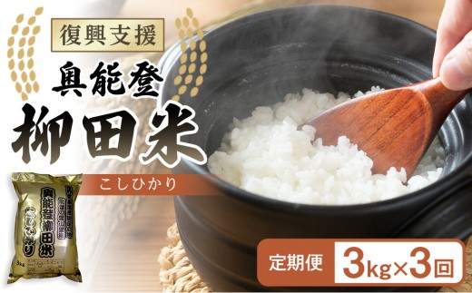 【復興支援】【定期便】【令和7年度産】奥能登柳田米B4こしひかり3kg×3回 計9kg