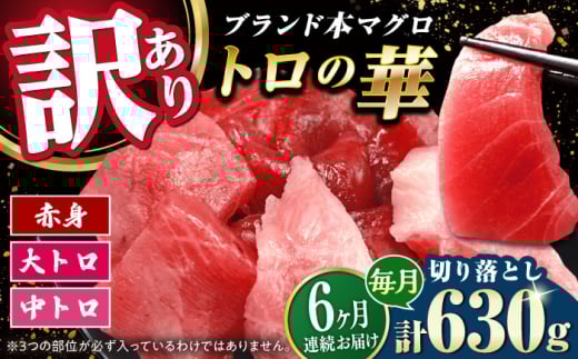 【全6回定期便】訳あり！対馬産 本マグロ 切り落とし 630g（9パック） ≪対馬市≫【桐谷商店】 トロの華 冷凍 新鮮 海鮮 小分け マグロ [WAQ037]