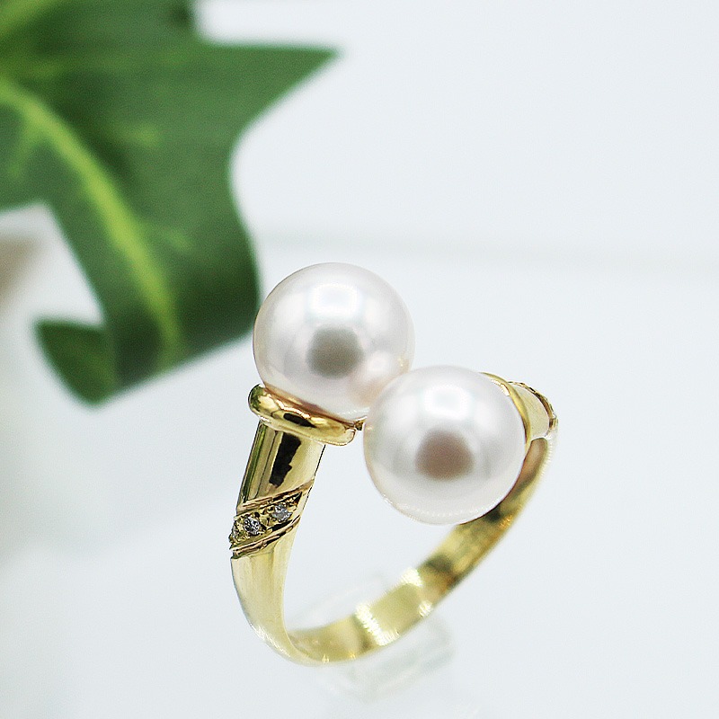 アコヤ真珠 ツインパール リング　8.5mm 2個付 K10YG (15083) 真珠 アコヤ真珠 パール 指輪 リング パール ツインパール 大粒 K10 イエローゴールド ジュエリー アクセサリー ダイヤモンド 山梨県 甲斐市 BR-70