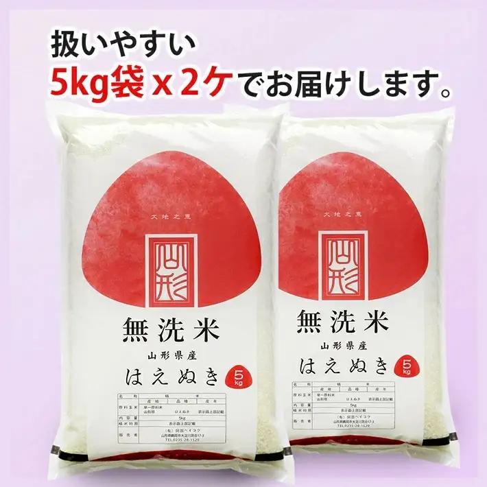 ≪新米予約≫ 令和8年11月上旬お届け 無洗米 はえぬき 10kg 5kg×2袋 山形県産 令和8年産米 ご希望の時期頃お届け 東北 山形県 遊佐町 庄内地方 精米 白米 小分け 少人数 阿部ベイコク