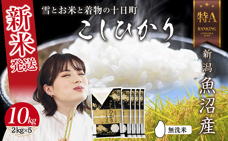  無洗米 令和7年産 新潟県 魚沼産 コシヒカリ お米 10kg  (2kg×5袋) 精米済み お米 こめ 白米 新米 こしひかり 送料無料 魚沼 十日町