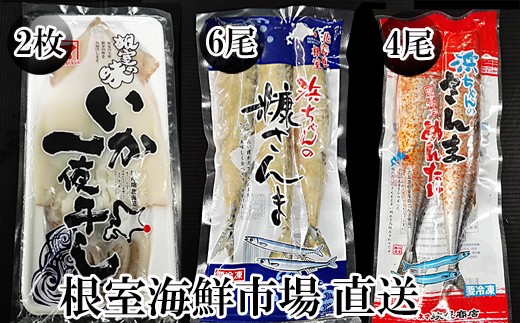 
                  A-11257 【北海道根室産】いか一夜干し2枚・さんま明太4尾・糠さんま6尾
                