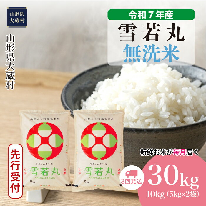 【ふるさと納税】＜令和7年産米先行受付＞ 大蔵村 雪若丸 ＜無洗米＞ 30kg定期便（10kg×3回お届け）