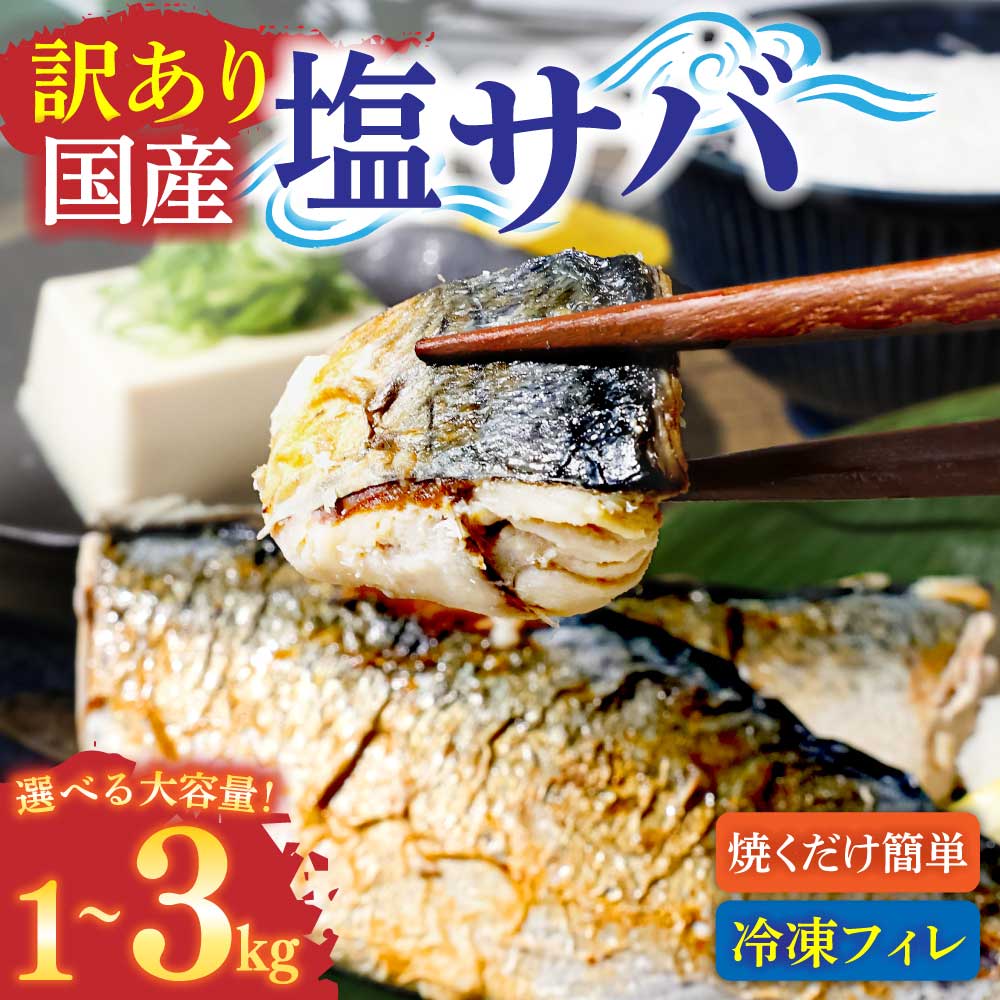 【ふるさと納税】塩サバ 選べる内容量 1~3kg 約6~18枚 さば 鯖 国産 味付き 魚介 海鮮 魚 おかず お弁当 ご飯 食品 保存食 サバ フィレ 簡単 冷凍 配送 ふるさとのうぜい 故郷納税 返礼品 高知 土佐清水 訳あり 6000円 10000円 12000円 切り身 R01424