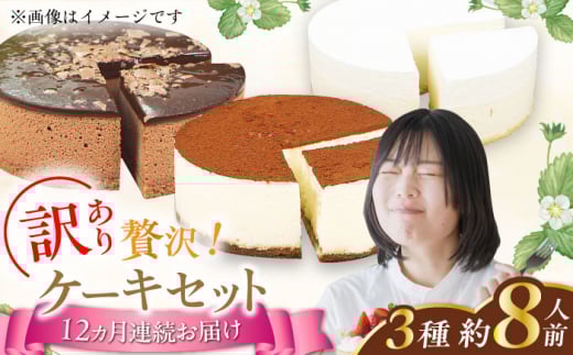 【全12回定期便】訳ありケーキ3種類セット（レアチーズ・ショコラムース・ティラミス） けーき デザート スイーツ クリーム チーズ チョコレート クリスマス パーティ デコレーション 生地 訳アリ 冷凍 定期便 福岡 バレンタイン ホワイトデー 広川町 / イートウェル株式会社 [AFAK030]