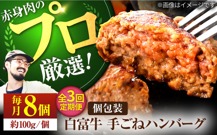 【牧場直送】【3回定期便】白富牛 岩塩と牛肉のみで作った手ごねハンバーグ 100g×8個【有限会社佐賀セントラル牧場】おかず [IAH054]
