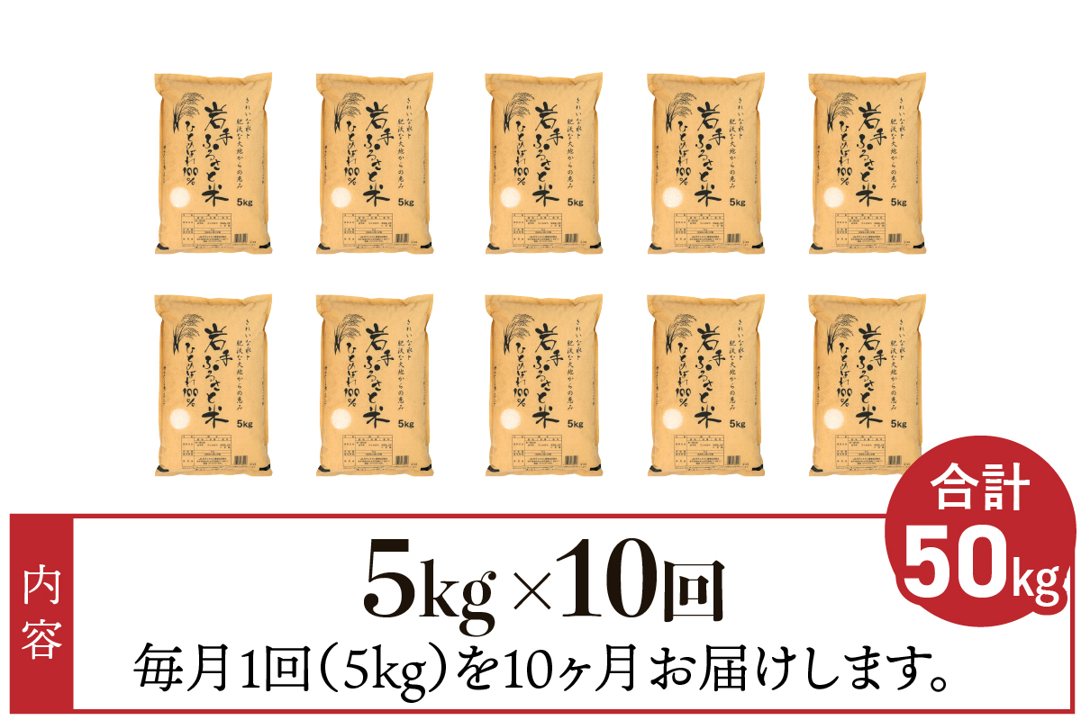 3人に1人がリピーター!☆全10回定期便☆ 岩手ふるさと米 5kg×10ヶ月（計50kg） 令和7年産  一等米ひとめぼれ 東北有数のお米の産地 岩手県奥州市産【配送時期に関する変更不可】 [U014