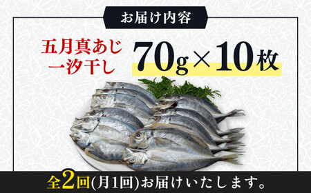 【全2回定期便】対馬 五月 真あじ 一汐干し 10枚 新鮮 アジ 干物 海産物 朝食 冷凍 [WAI106]