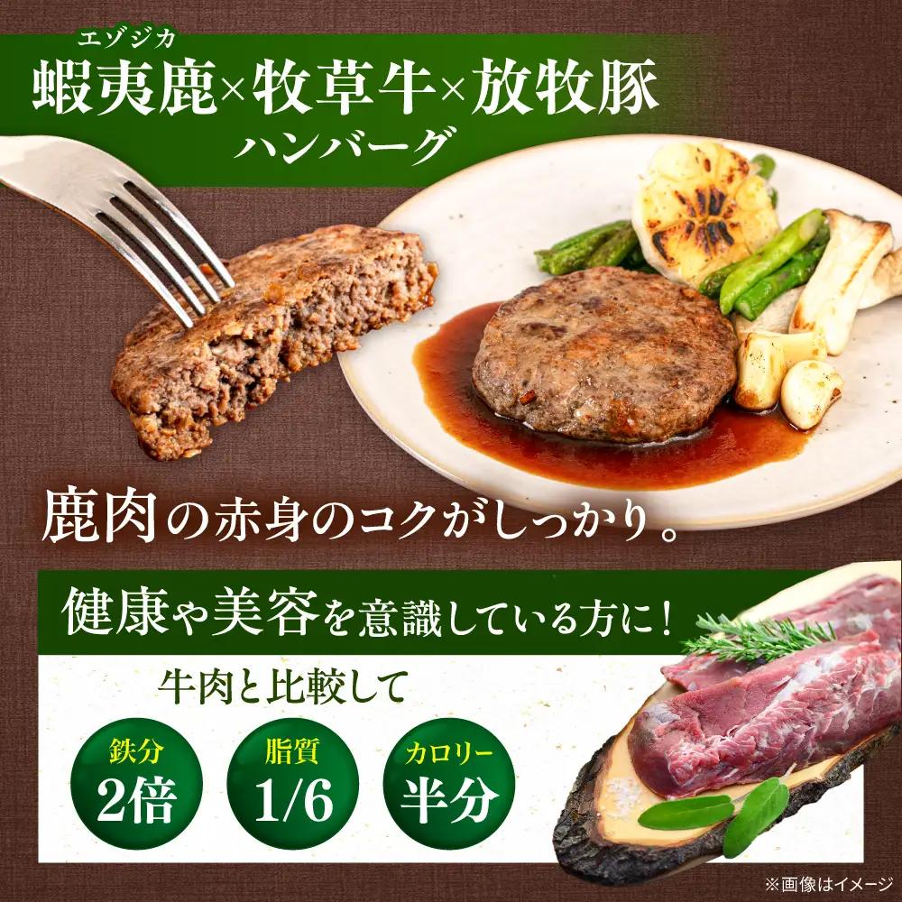 ハンバーグ 2種食べ比べ 10個セット 蝦夷鹿/牧草牛/放牧豚 ジビエ 卵不使用 合い挽き 冷凍 小分け 北海道 食べくらべ [AXBP009]