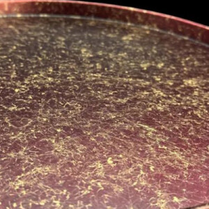 木製 丸トレイ 乱糸 (マット仕上げ) 赤溜