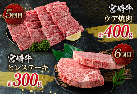 数量限定 6か月 お楽しみ 定期便 宮崎牛 贅沢 満喫 セット 総重量2.5kg 肉 牛 牛肉 黒毛和牛 国産 人気 食品 焼肉 ステーキ 送料無料_N6-23